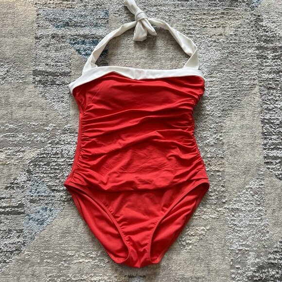 Lauren Ralph Lauren Womens Swimuit Bel-Air One Piece Halter Red Summer Beach - Picture 1 of 7